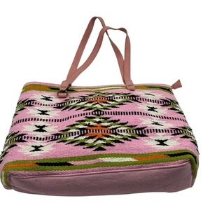 Myra Bag Pink Southwestern Woven Canvas Tote Handbag NWT
